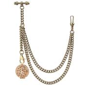Kchss Single Albert Pocket Watch Chain T-Bar with with Grid Case Locket Pendant Bronze