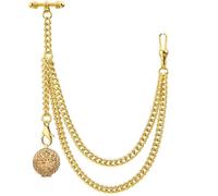 Kchss Single Albert Pocket Watch Chain T-Bar with with Grid Case Locket Pendant Gold