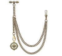 Kchss Single Albert Pocket Watch Chain T-Bar with with Pendant, 5. Bronze Compass