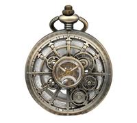 Kchss Steampunk Pocket Watch Skeleton Mechanical Gear Hand-Wind Roman Numerals Antique Chain Mens, A-c. Bronze, White, Gear