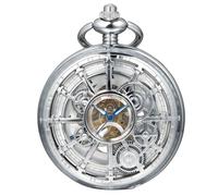 Kchss Steampunk Pocket Watch Skeleton Mechanical Gear Hand-Wind Roman Numerals Antique Chain Mens Silver