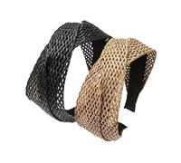KCHYCV Fresh Holiday Style Woven Hairband Women's Sweet Forest Girl Versatile Wide Brim Personality Headband Home Comfortable(Black+Beige)