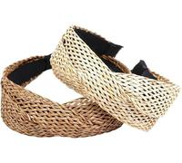 KCHYCV Fresh Holiday Style Woven Hairband Women's Sweet Forest Girl Versatile Wide Brim Personality Headband Home Comfortable(White+Coffee)