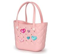 Kcizloz Small Rubber Tote Bag with 5 Charms Cute Beach Tote Small Rubber Bags for Women, Pink, S
