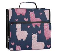 Kcldeci 3 Ring 1.5 Inch Zipper Binder, Alpaca and Heart 500 Sheet Organizer Binder Bag with Shoulder Strap Expanding Files for School and Office