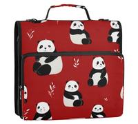 Kcldeci 3 Ring 1.5 Inch Zipper Binder, Bear Panda on Red 500 Sheet Organizer Binder Bag with Shoulder Strap Expanding Files for School and Office