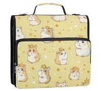 Kcldeci 3 Ring 1.5 Inch Zipper Binder, Hamsters Crowns Stars 500 Sheet Organizer Binder Bag with Shoulder Strap Expanding Files for School and Office