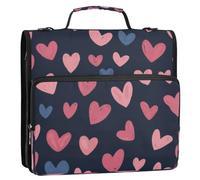 Kcldeci 3 Ring 1.5 Inch Zipper Binder, Heart Blue 500 Sheet Organizer Binder Bag with Shoulder Strap Expanding Files for School and Office