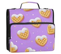 Kcldeci 3 Ring 1.5 Inch Zipper Binder, Heart Shape Waffle 500 Sheet Organizer Binder Bag with Shoulder Strap Expanding Files for School and Office