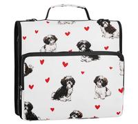 Kcldeci 3 Ring 1.5 Inch Zipper Binder, Heart Shih Tzu Dog2 500 Sheet Organizer Binder Bag with Shoulder Strap Expanding Files for School and Office