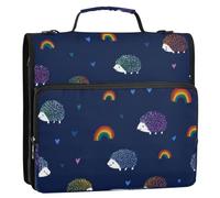 Kcldeci 3 Ring 1.5 Inch Zipper Binder, Hedgehog Heart Rainbow 500 Sheet Organizer Binder Bag with Shoulder Strap Expanding Files for School and Office