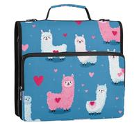 Kcldeci 3 Ring 1.5 Inch Zipper Binder, Llama Alpaca Heart 500 Sheet Organizer Binder Bag with Shoulder Strap Expanding Files for School and Office