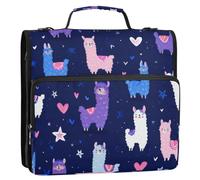 Kcldeci 3 Ring 1.5 Inch Zipper Binder, Llama Alpaca Heart2 500 Sheet Organizer Binder Bag with Shoulder Strap Expanding Files for School and Office