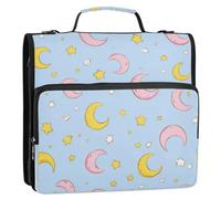 Kcldeci 3 Ring 1.5 Inch Zipper Binder, Moon Star Blue 500 Sheet Organizer Binder Bag with Shoulder Strap Expanding Files for School and Office