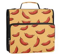 Kcldeci 3 Ring 1.5 Inch Zipper Binder, Red Sausage 500 Sheet Organizer Binder Bag with Shoulder Strap Expanding Files for School and Office