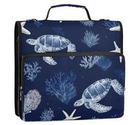 Kcldeci 3 Ring 1.5 Inch Zipper Binder, Sea Turtle Starfish 500 Sheet Organizer Binder Bag with Shoulder Strap Expanding Files for School and Office