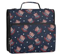 Kcldeci 3 Ring 1.5 Inch Zipper Binder, Uncle Sam Hat Star 500 Sheet Organizer Binder Bag with Shoulder Strap Expanding Files for School and Office