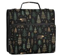 Kcldeci 3 Ring 2 Inch Zipper Binder,Bears Boho Pine Trees 500 Sheet Organizer Binder Bag with Shoulder Strap Expanding Files for School and Office