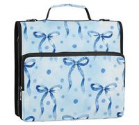 Kcldeci 3 Ring 2 Inch Zipper Binder,Blue Bows Dots 500 Sheet Organizer Binder Bag with Shoulder Strap Expanding Files for School and Office