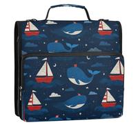 Kcldeci 3 Ring 2 Inch Zipper Binder, Captain Whale 500 Sheet Organizer Binder Bag with Shoulder Strap Expanding Files for School and Office