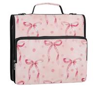 Kcldeci 3 Ring 2 Inch Zipper Binder,Pink Bows Dots 500 Sheet Organizer Binder Bag with Shoulder Strap Expanding Files for School and Office