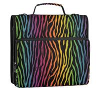 Kcldeci 3 Ring 2 Inch Zipper Binder,Rainbow Zebra Stripes 500 Sheet Organizer Binder Bag with Shoulder Strap Expanding Files for School and Office