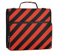 Kcldeci 3 Ring 2Inch Zipper Binder,Black Red Diagonal Lines 500 Sheet Organizer Binder Bag with Shoulder Strap Expanding Files for School and Office