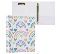 Kcldeci 3 Ring Binder 1 Pack, Rainbow and Hearts Three Ring Binder with 1 inch Round Ring for Letter Size Paper, Hardcover Binder Organizer for School, Office and Home