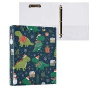 Kcldeci 3 Ring Binder Hardcover,Cute Dinosaurs Christmas Snowmen 1.5 Inch Round Rings with Interior Pockets School Office Recipe Cards Binder Organizer 1Pack