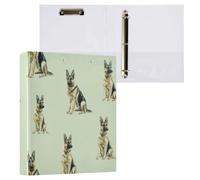 Kcldeci 3 Ring Binder Hardcover,German Shepherd on Green 1.5 Inch Round Rings with Interior Pockets School Office Recipe Cards Binder Organizer 1Pack