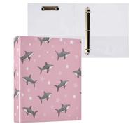 Kcldeci 3 Ring Binder Hardcover,Gray Shark and Star 1.5 Inch Round Rings with Interior Pockets School Office Recipe Cards Binder Organizer 2Pack