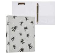 Kcldeci 3 Ring Binder Hardcover,Grey Bumble Bees 1.5 Inch Round Rings with Interior Pockets School Office Recipe Cards Binder Organizer 1Pack