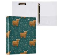 Kcldeci 3 Ring Binder Hardcover,Highland Cow on Green 1.5 Inch Round Rings with Interior Pockets School Office Recipe Cards Binder Organizer 2Pack