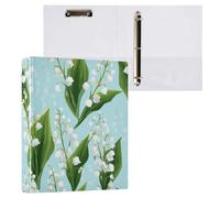 Kcldeci 3 Ring Binder Hardcover,Lily of The Valley Pattern 1.5 Inch Round Rings with Interior Pockets School Office Recipe Cards Binder Organizer 1Pack