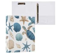 Kcldeci 3 Ring Binder Hardcover,Sea Turtle Starfish 1.5 Inch Round Rings with Interior Pockets School Office Recipe Cards Binder Organizer 2Pack