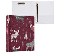 Kcldeci 3 Ring Binder Hardcover,White Snowflakes and Gray Moose 1.5 Inch Round Rings with Interior Pockets School Office Recipe Cards Binder Organizer 1Pack