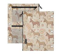 Kcldeci 3 Ring Pencil Pouch for Binder,Brown Donkeys Zipper Binder Pencil Pouch, Durable Organizer for School Supplies