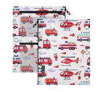 Kcldeci 3 Ring Pencil Pouch for Binder,Cute Cartoon Fire Trucks Zipper Binder Pencil Pouch, Durable Organizer for School Supplies