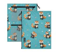 Kcldeci 3 Ring Pencil Pouch for Binder,Cute Cartoon Red Pandas Zipper Binder Pencil Pouch, Durable Organizer for School Supplies
