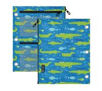 Kcldeci 3 Ring Pencil Pouch for Binder,Cute Crocodiles with Fish Zipper Binder Pencil Pouch, Durable Organizer for School Supplies
