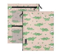Kcldeci 3 Ring Pencil Pouch for Binder,Green Crocodiles with Heart Zipper Binder Pencil Pouch, Durable Organizer for School Supplies