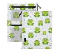 Kcldeci 3 Ring Pencil Pouch for Binder,Green Frog Pattern Zipper Binder Pencil Pouch, Durable Organizer for School Supplies