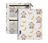Kcldeci 3 Ring Pencil Pouch for Binder,Monkeys Eating Bananas Zipper Binder Pencil Pouch, Durable Organizer for School Supplies