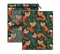 Kcldeci 3 Ring Pencil Pouch for Binder,Red Pandas Dark Green Leaf Zipper Binder Pencil Pouch, Durable Organizer for School Supplies