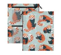 Kcldeci 3 Ring Pencil Pouch for Binder,Red Pandas Zipper Binder Pencil Pouch, Durable Organizer for School Supplies