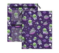 Kcldeci 3 Ring Pencil Pouch for Binder,Space Green Aliens and Gray Cats Zipper Binder Pencil Pouch, Durable Organizer for School Supplies