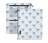 Kcldeci 3 Ring Pencil Pouch for Binder,Watercolor Blue Bows Pattern Zipper Binder Pencil Pouch, Durable Organizer for School Supplies