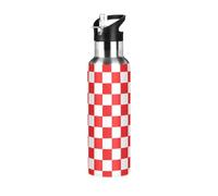Kcldeci 34 oz Stainless Steel Water Bottle with Straw,Red White Plaid Vacuum Insulated Leak-Proof Sports Water Bottle for Travel