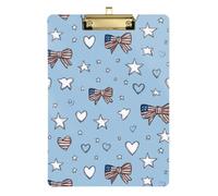Kcldeci Acrylic Clipboard A4 Size Clipboards for Classroom Nursing American Flag Star Ribbon Bows Clip Board Hardboard for Office Supplies, School Gold 12x9in