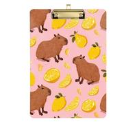Kcldeci Acrylic Clipboard A4 Size Clipboards for Classroom Nursing Capybara and Lemon Clip Board Hardboard for Office Supplies, School Gold 12x9in